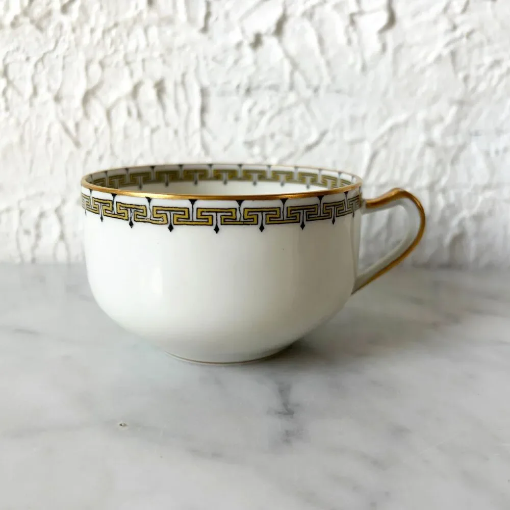 Haviland Limoges Albany Flat Cup White Gold Black Greek Key Trim France